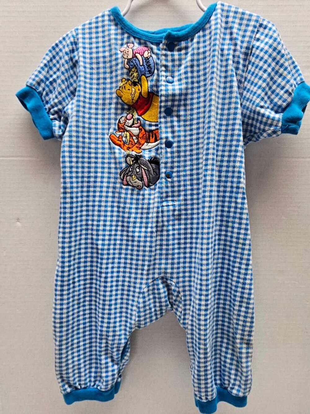 Vintage Disney Store Winnie The Pooh One Piece Check Gingham Romper Outfit 12 M